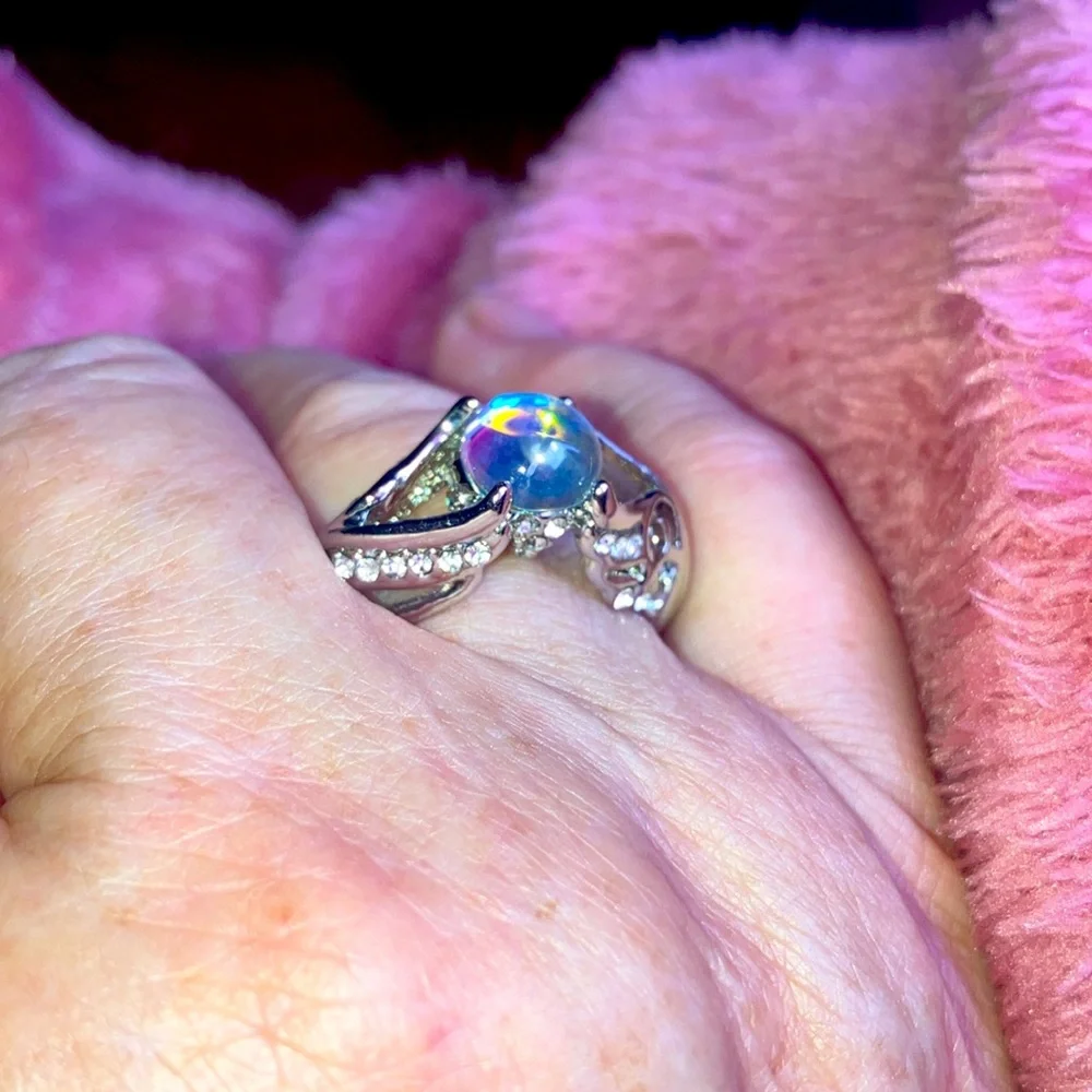 Elegant Silver Plated Elevated Blue Moonstone Ring Gemstone Ring Size 9
